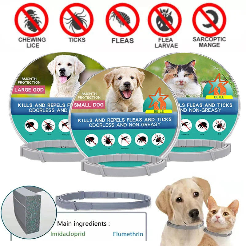 PetsSet®️ Cat Dog Collar Anti Flea Ticks Mosquitoes Outdoor Adjustable Pet Collars